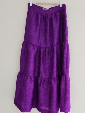 Purple Tiered Maxi Skirt - , Women's Lightweight Flowing Skirt